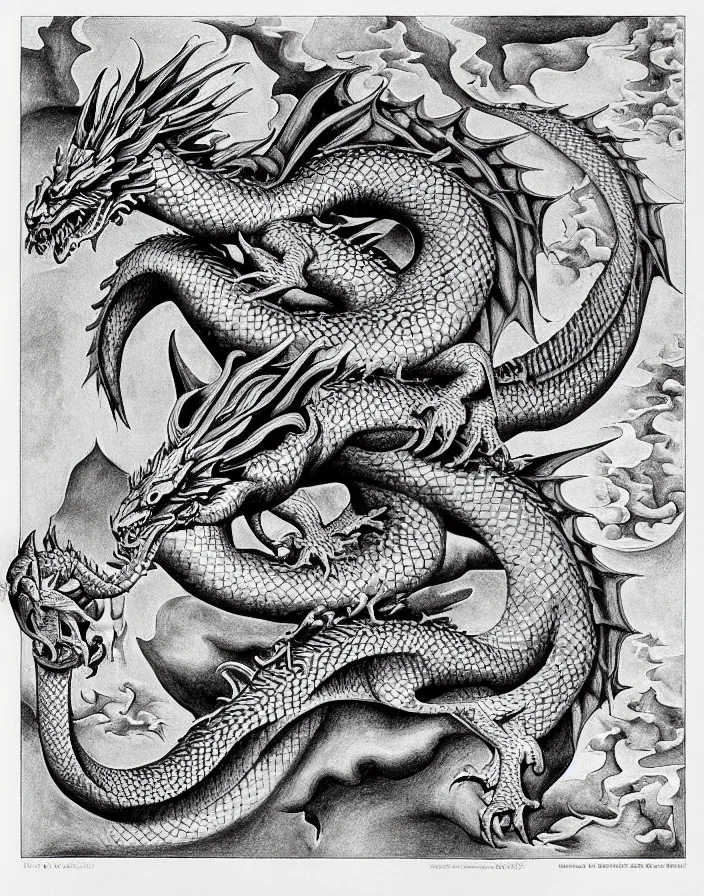 Prompt: dragon by m. c. escher