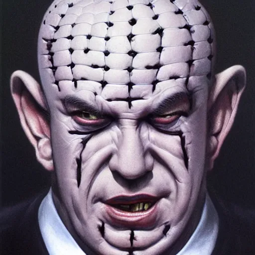 Image similar to benjamin netanyahu as pinhead from hellsraiser, highly detailed, by wayne barlowe