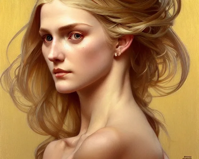 Image similar to portrait of blonde girl with mutiple heads, jump suit, vivid eyes, real life skin, intricate, elegant, highly detailed, artstation, concept art, smooth, sharp focus, art by artgerm and greg rutkowski and alphonse mucha