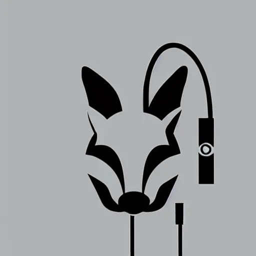 Image similar to fox in headphones, art, digital art, minimalism,