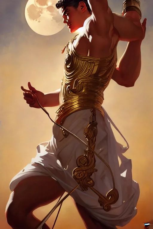 Image similar to god of moon, fantasy, painting by j. c. leyendecker, artgerm, trending on artstation