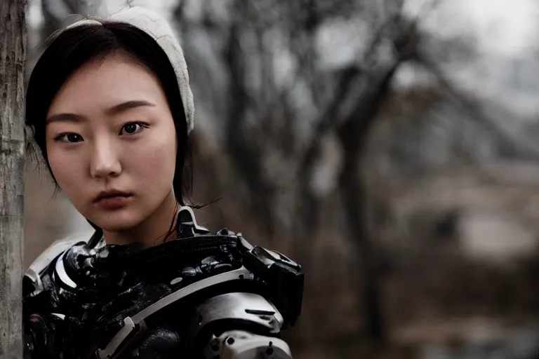 Image similar to portrait of a beautiful Korean cyborg By Emmanuel Lubezki