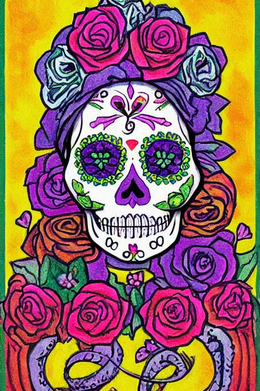 Image similar to Illustration of a sugar skull day of the dead girl, art by maximilien luce