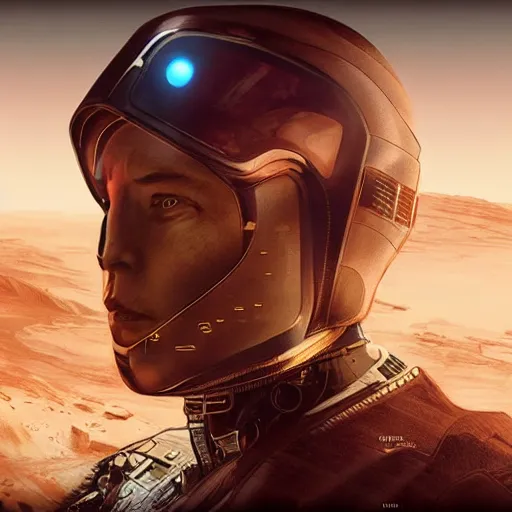 Image similar to elon musk in cyberpunk style on mars digital art very detailed 4 k detailed super realistic