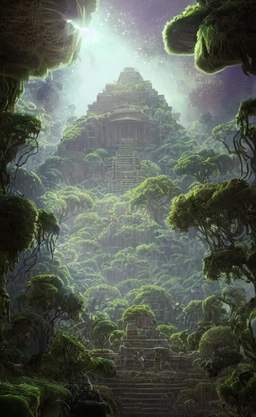 Prompt: microscopic tardigrade, microbiology, magical forest, ruins, civilization, vegetation, mayan temple, futuristic, sharp focus, electric, backlight, furry, soft, concept art, intricate details, highly detailed, photorealistic, disney pixar, james gilleard, moebius, print, iridescent, global illumination, anime, game art