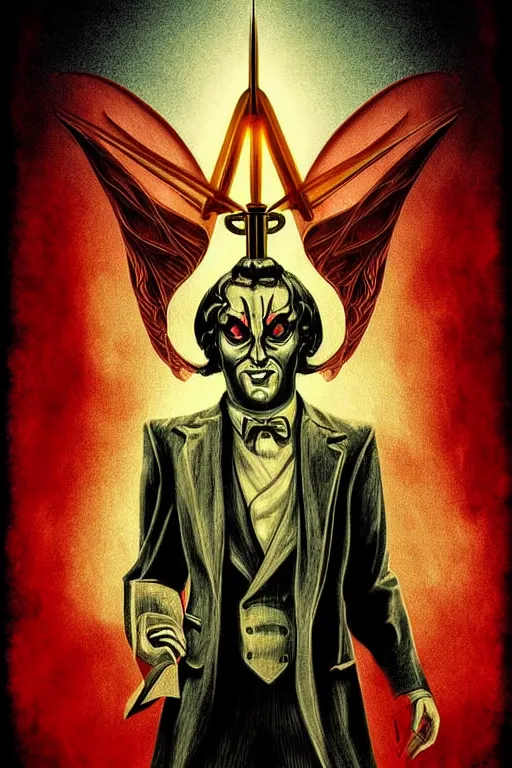 Prompt: satan prayer movie poster, aesthetic, bioshock art, pop art style, by mike swiderek, jorge lacera, ben lo, tyler west,, ultrarealistic, sharp focus, intricate, ultra high definition, ultra resolution details, fine details face, very details shape, very details body, very details anatomy, no duplicate, proportional, shadow effect, background white