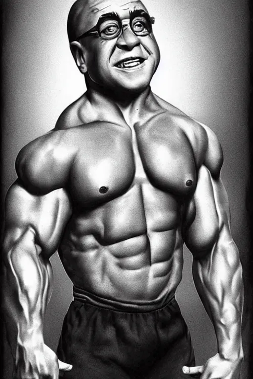 Prompt: muscular danny devito, danny devito bodybuilder, photorealistic, highly detailed,
