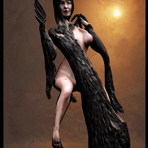 Image similar to fantasy portrait of a woman made of obsidian and smoke, carved Japanese Sakura wood organic overgrowth, holding nevermore, in GTA V, boxart, loading screen, Stephen Bliss