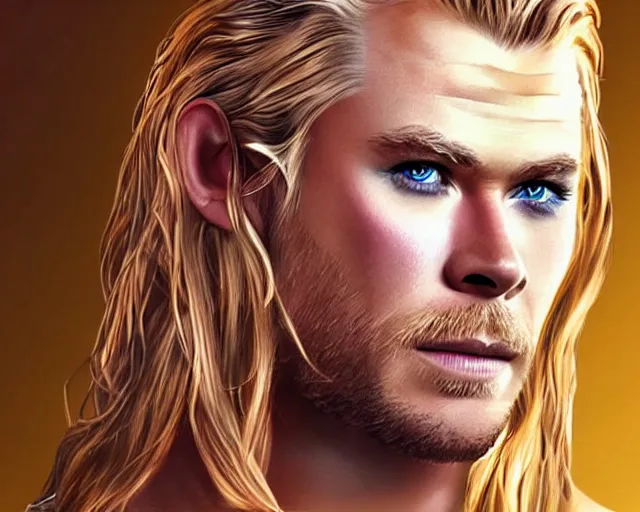 Image similar to chris hemsworth as thor with exaggerated drag queen makeup, digital art, amazing detail, photorealistic