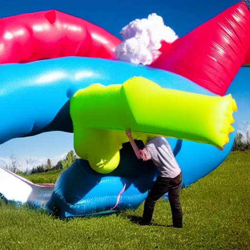 Image similar to overinflated inflatable bursting, too much air, toy explosion, action photography, slow - motion