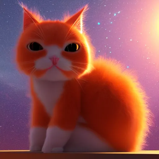 Prompt: A fuzzy orange cat sitting on planet earth, space with stars in the background, trending on artstation, 3D render