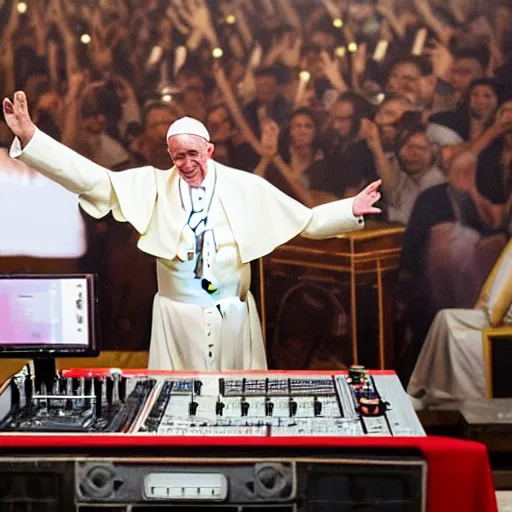 Image similar to the pope on the dj decks