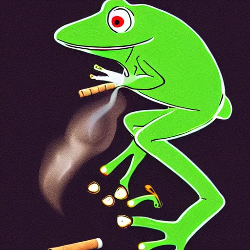 Image similar to a frog 🐸 wearing a suit smoking a cigar