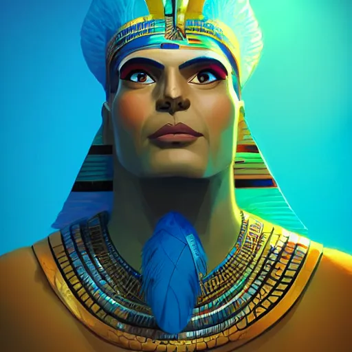 Image similar to portrait of horus, the egyptian god, eagle face, blue feathers, mattepainting concept blizzard pixar maya engine on stylized background splash comics global illumination lighting artstation, sharp focus, lois van baarle, ilya kuvshinov, rossdraws