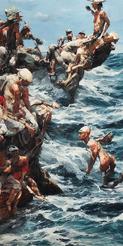 Image similar to oil painting scene from sea by kim jung gi