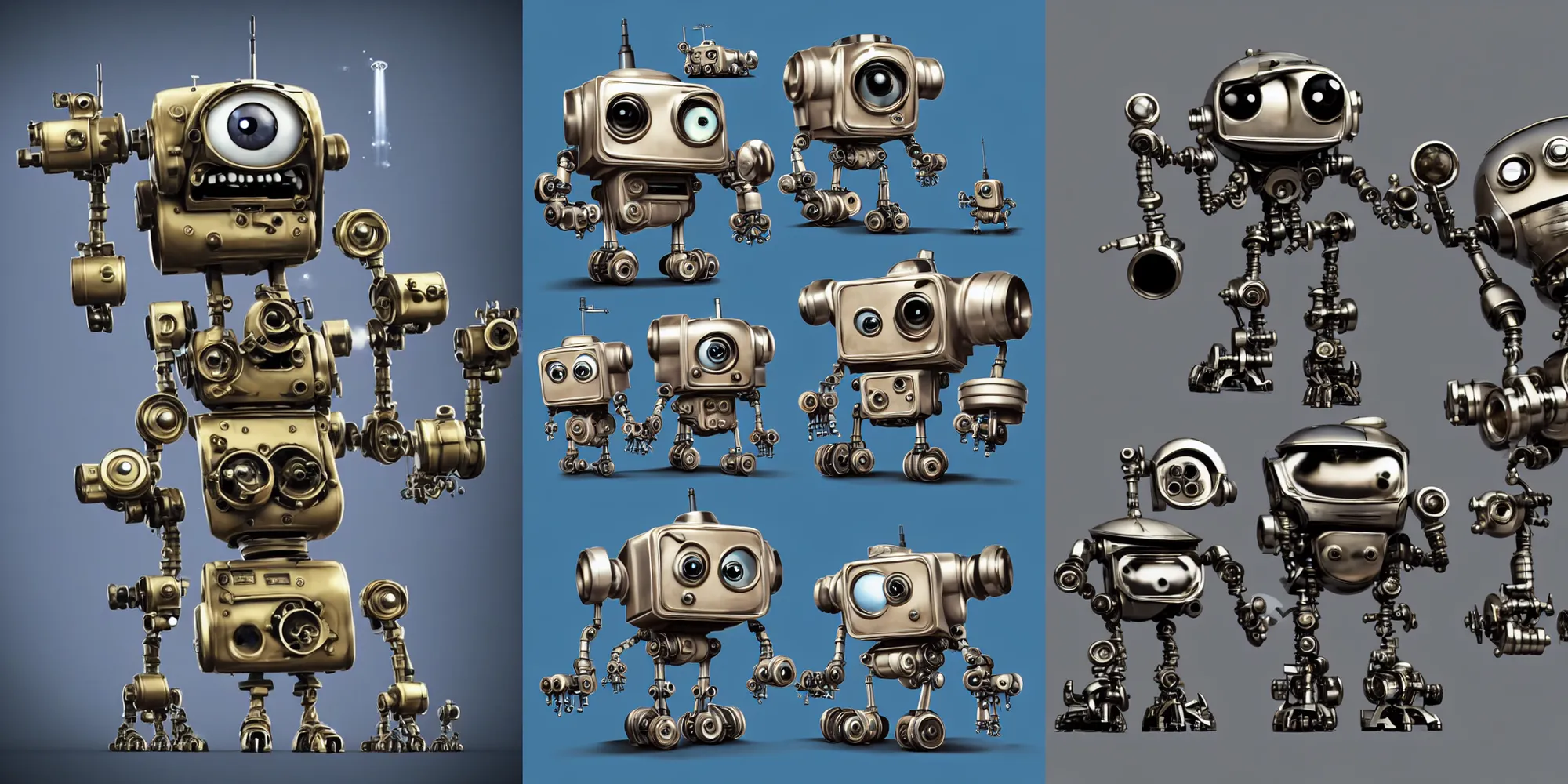 Prompt: just one tiny cute robotic monster with golden #pistons and black belts and #camshaft pulley and two medium machine #gun turrets installed and one tiny missile #launcher and one small jet #engine and one #crankshaft and big eyes smiling and waving, back view, isometric 3d, ultra hd, character design by Mark Ryden and Pixar and Hayao Miyazaki, unreal 5, DAZ, hyperrealistic, Cycles4D render, Arnold render, Blender Render, cosplay, RPG portrait, dynamic lighting, intricate detail, summer vibrancy, cinematic, centered, focused, sharp