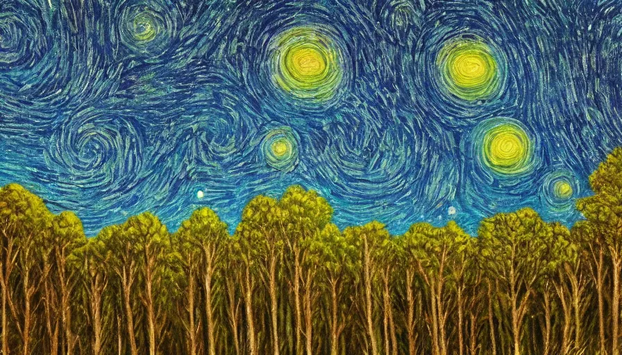 Image similar to Painting of a great forest in style of starry night