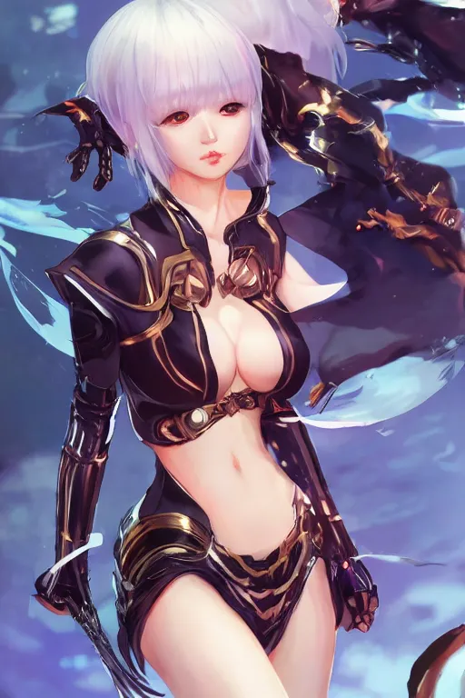 Image similar to female android in a blade and soul spinoff artbook rendered by the artist Hyung tae Kim, Jiyun Chae, Lê Long, Joe Madureira, trending on Artstation by Hyung tae Kim, artbook Lau, WLOP, Rossdraws , James Gurney, Bennett Durfee, Max Berthelot