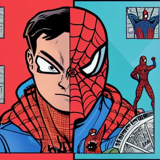 Prompt: peter parker with spider - man hoodie as a cryptocurrency trader in marvel art style