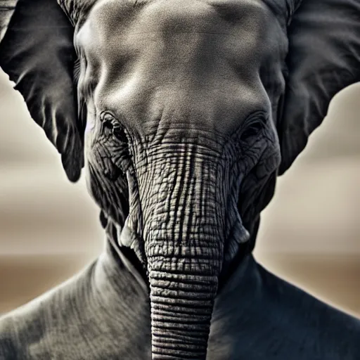 Prompt: [ [ [ elephant man ] ] ]!!! portrait, 4 k photorealism, trending on unsplash, shot by jimmy nelson