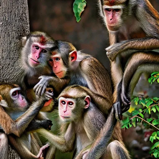 Image similar to wild life photo of a group of monkeys in the style of peter beard