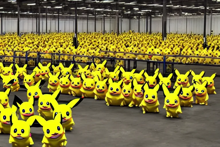 Image similar to a warehouse full of pikachu