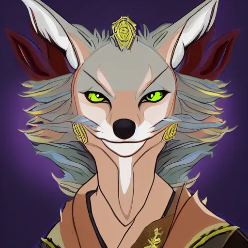 Image similar to an avatar portrait of a kitsune fox mage, in the style of dnd beyond avatar portraits