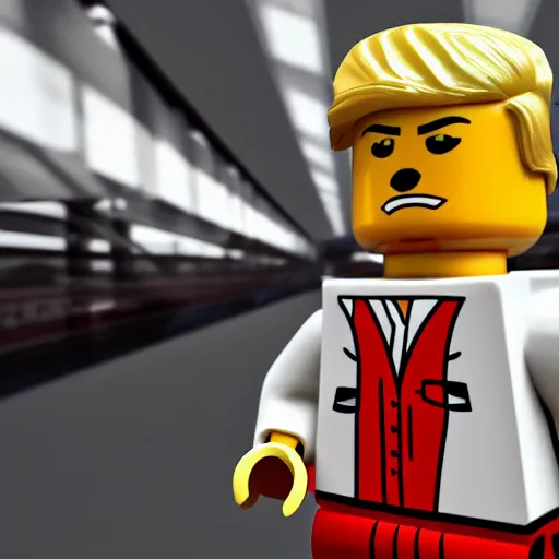 Image similar to donald trump as a lego figure, hyper realistic, ultra detailed, octane render, 8 k, realistic materials, studio lighting, 8 0 mm lens