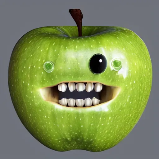 Prompt: apple with teeth