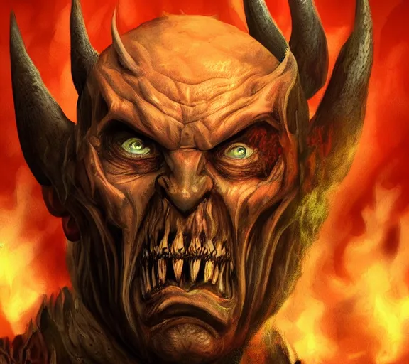 Prompt: vladimir putin as a scary monster in hell, highly detailed, amazing digital art, trending on artstation