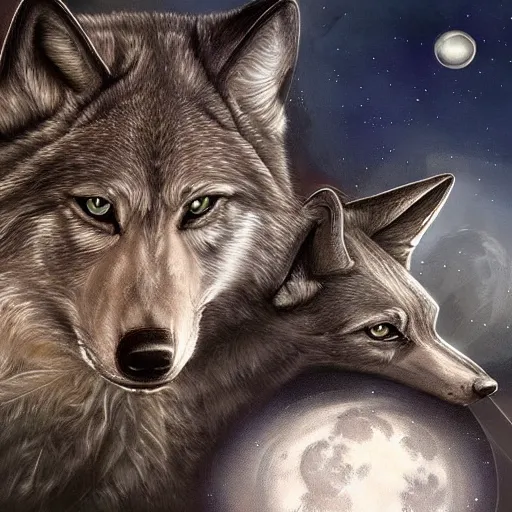 Image similar to a diamond wolf in front of full moon, fantasy art, high definition