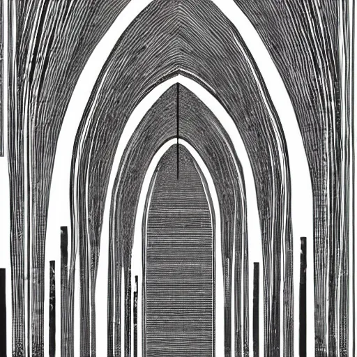 Image similar to design pattern of aqueducts, black and white color, digital, procreate, horizontal, multilayer, minimalism