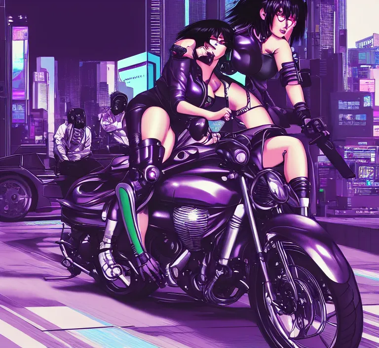 Image similar to motoko kusanagi riding a cyberpunk vehicle in a grungy cyberpunk megacity, bosozoku gang war, cyberpunk vaporwave, by phil jimenez, artgerm, sola digital arts, anti aliasing, raytracing