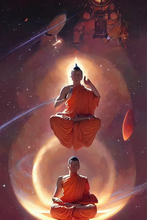 Image similar to space, buddhism, expressionnisme, painting by greg rutkowski, j. c. leyendecker, artgerm