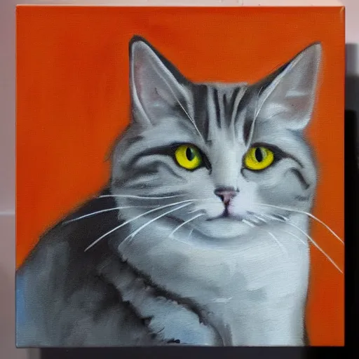 Image similar to Två katter leker pingis på orange bakgrund, oil painting