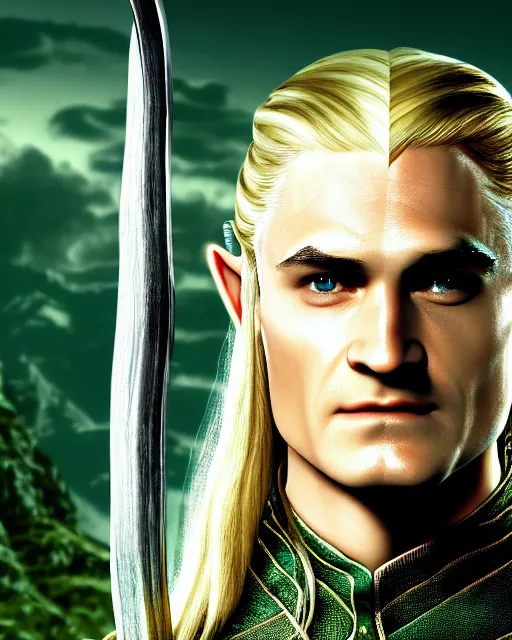 Image similar to Legolas from Lord of the rings, Cover art by Stephen Bliss, boxart, loading screen, 8K resolution