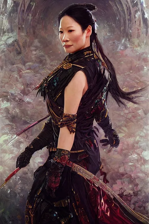 Prompt: Lucy Liu portrait, wuxia, fantasy, CYBERPUNK GLOWING COSTUME. elegant, intricate, by Stanley Artgerm Lau, greg rutkowski, thomas kindkade, alphonse mucha, loish, norman Rockwell