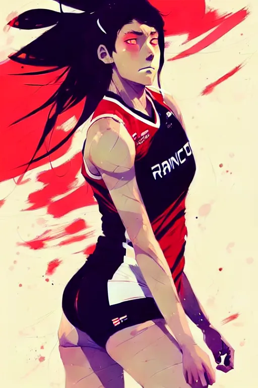 Prompt: a ultradetailed beautiful panting of a female volleyball player, by conrad roset, greg rutkowski and makoto shinkai, trending on artstation