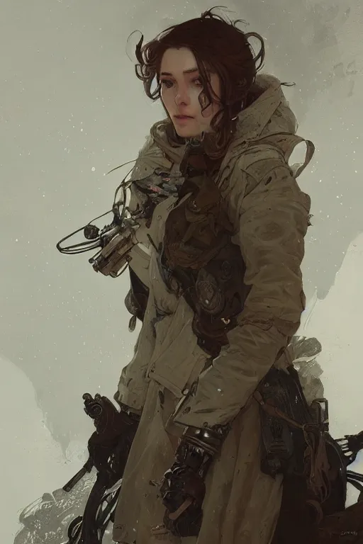 Prompt: A full portrait of a beautiful post apocalyptic Polish explorer, intricate, elegant, highly detailed, digital painting, artstation, concept art, smooth, sharp focus, illustration, art by Krenz Cushart and Artem Demura and alphonse mucha