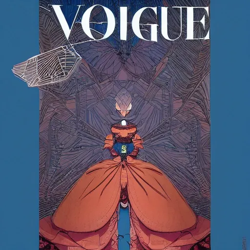 Prompt: portrait of the mysterious organic robot, vogue cover, vogue poses, beautiful futuristic ornamental cape, intricate, highly detailed, masterful, in the style of moebius, akira toriyama, jean giraud, 8 k
