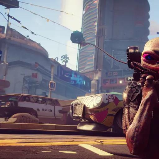 Image similar to pepe frog makes appearance in Cyberpunk 2077. CP2077. 3840 x 2160