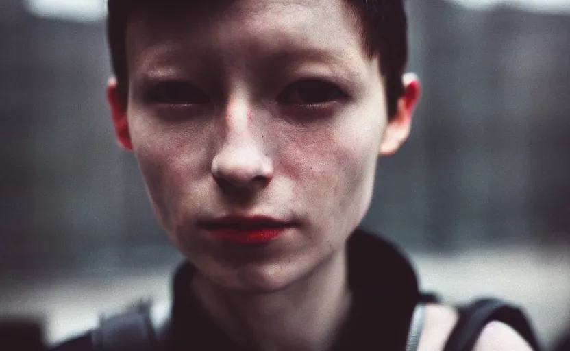 Prompt: cinestill 5 0 d candid photographic portrait by helen levitt of a feminine male android wearing black techwear on a brutalist dystopian spaceship, extreme closeup, modern cyberpunk moody emotional love cinematic, garden terraces solar storm, 8 k, hd, high resolution, 3 5 mm, f / 3 2, ultra realistic faces, ex machina