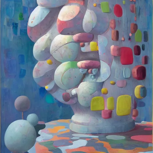 Image similar to an impasto painting by shaun tan of an abstract sculpture by the caretaker and jeff koons