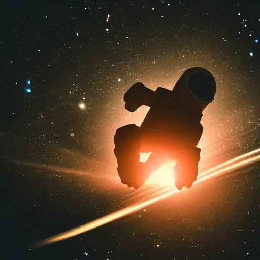 Image similar to astronaut silhouette with arms extended forward, bottom of arms lit by light coming from offcamera, light coming from below, dark background, lit from below, full body photo,, 8 k