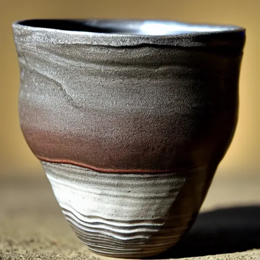 Image similar to raku pottery of a cup that looks like a bowl, ultra high quality model