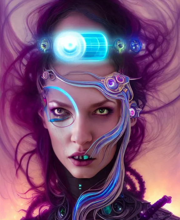 Image similar to a whirlwind of souls rushing inside the metaverse, half body, jewelry, hologram, dreads, android, cyborg, cyberpunk face, by loish, d & d, fantasy, intricate, elegant, highly detailed, colorful, vivid color, digital painting, artstation, concept art, art by artgerm and greg rutkowski and alphonse mucha