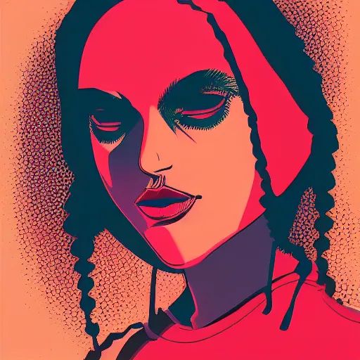 Image similar to a portrait of girl with a nose ring, head covered, in retro colors, synthwave style, 2 d digital vector art