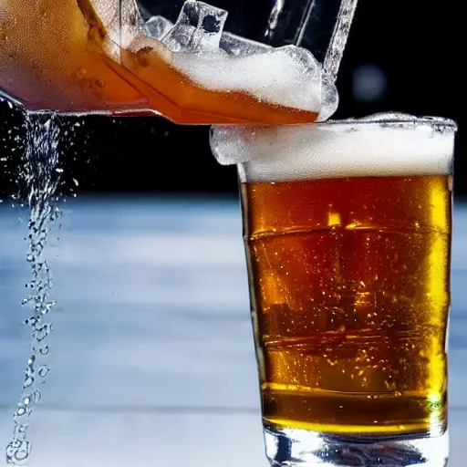 Image similar to photo of ice cubes being dropped into beer,