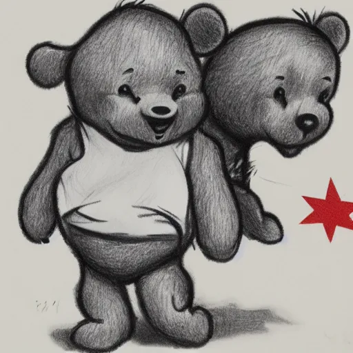 Image similar to xi jing ping with the body of winnie the pooh, satire, drawing, propaganda, chinese flag, evil grin