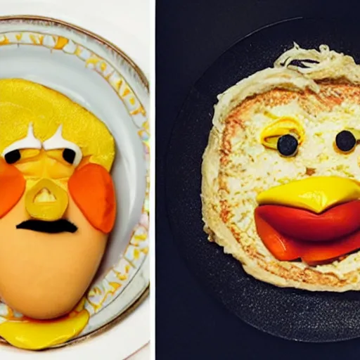 Image similar to Donald Trump anthropomorphic omelette, food photography